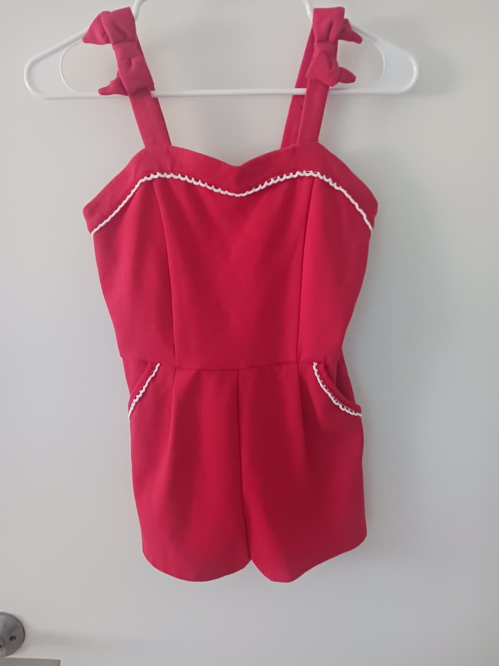 Janie and Jack Red Girls One-Piece Romper with White Trim